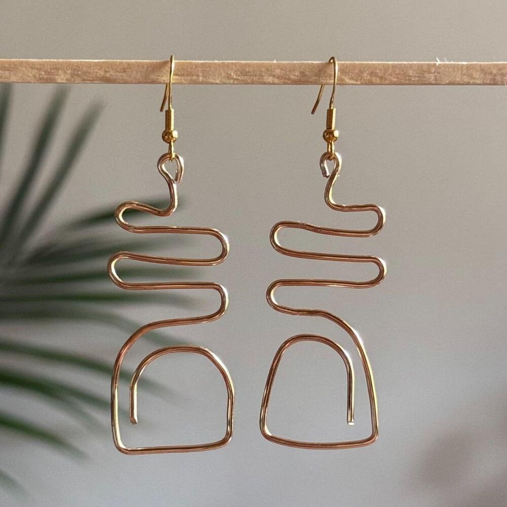 handmade gold wire wavy abstract earrings